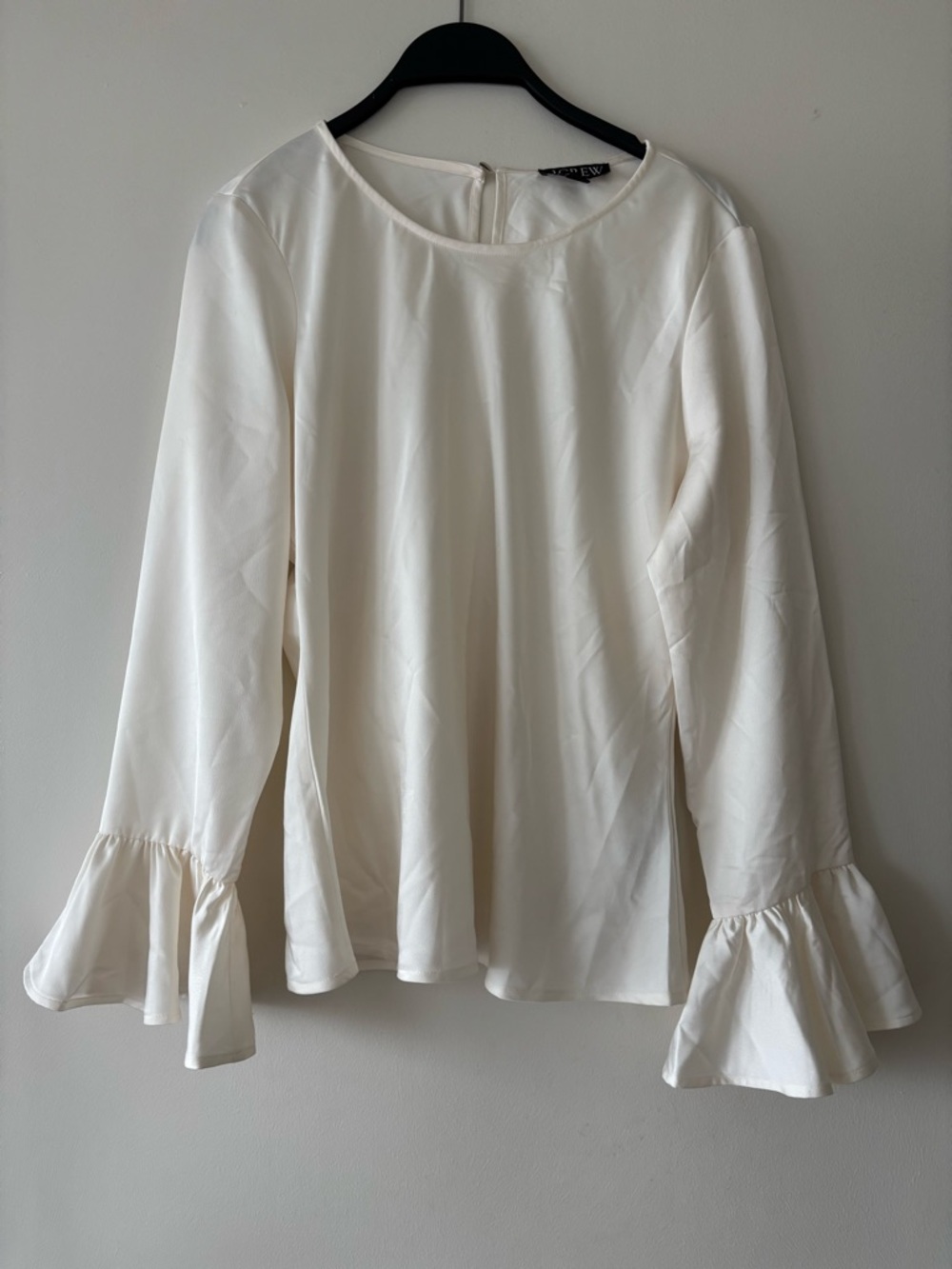 J. Crew Cream Silk Ruffle-Cuff Long Sleeve Blouse